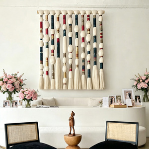 Escultura de Pared de Macramé con Cuentas Multicolores, Vertical, de Techo Alto, Moderna y Lujosa, para Penthouse, Hotel Contemporáneo, Interior - Product Image 4