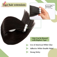 Extensions de tresses Freetress Remy XS 1B, cheveux vierges brésiliens non traités, lisses, double trame machine, extensions à bandes adhésives 24 pouces
