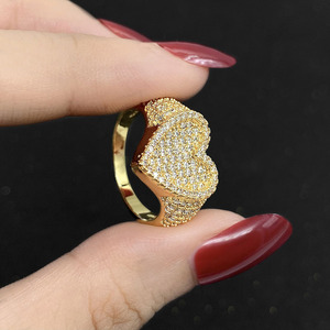 New Fashion 18K Gold Plated <b>Iced</b> Out Cubic Zircon Heart <b>Ring</b> for Women - Product Image 1