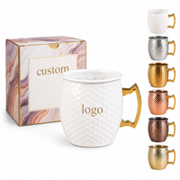 Mug à café ou à vin en acier inoxydable 304 à paroi simple de 18 oz avec logo personnalisé moderne, motif martelé, avec poignée, pour cadeau d'entreprise