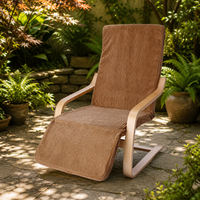 Fauteuil inclinable en bois de bouleau courbé de style nordique avec repose-pieds étendu, fauteuil de relaxation ergonomique à dossier haut en velours côtelé pour jardin et terrasse