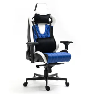Chaise de jeu de course professionnelle en cuir bleu OEM personnalisée chaise de jeu sur ordinateur avec oreiller de massage