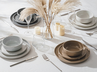 Service de vaisselle en mélamine durable sans BPA, moderne et écologique de haute qualité, 12 pièces, assiettes et bols allant au lave-vaisselle