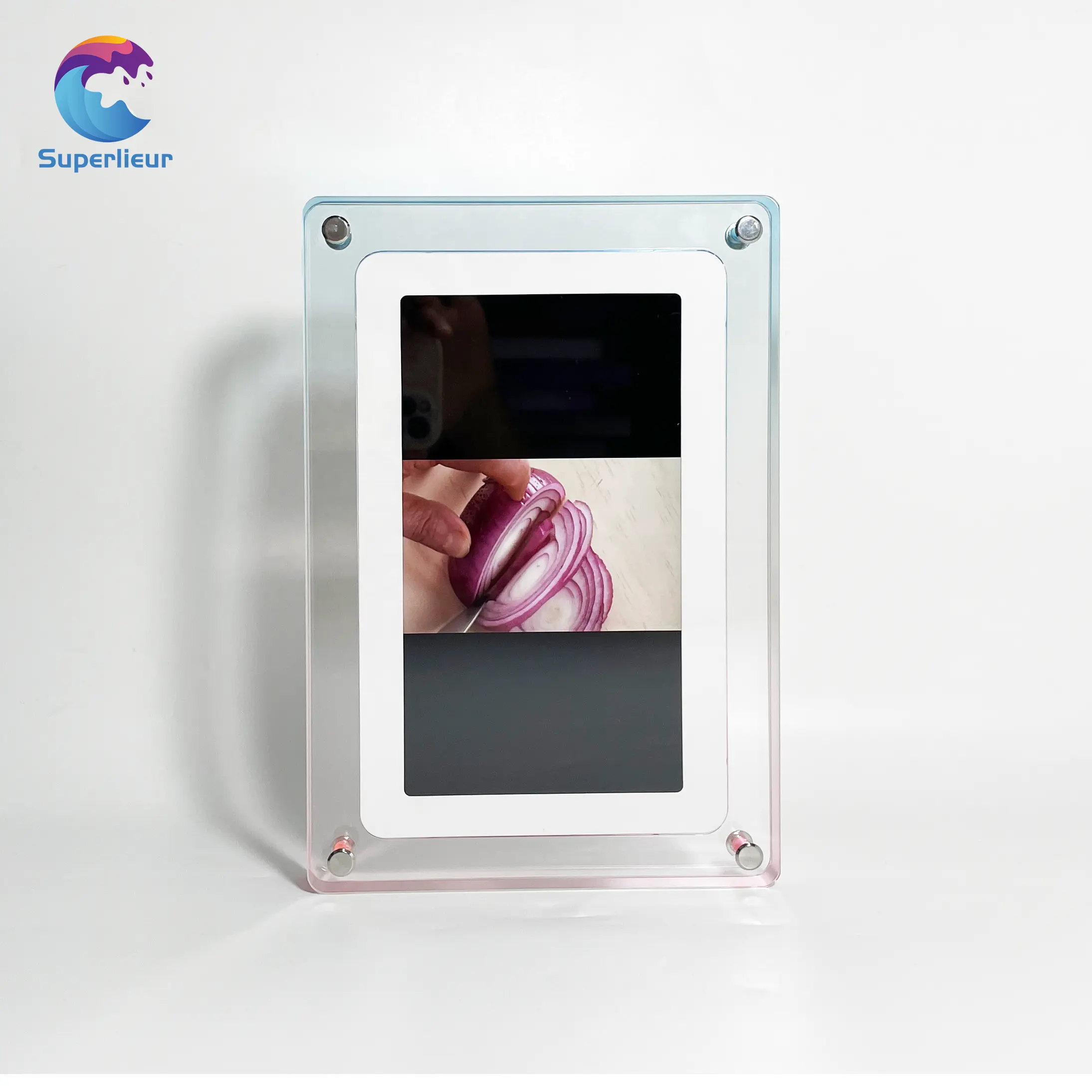 Superlieur Dropship 7 Inch Blue-Pink Photo Frame Acrylic Video Infinite Object Transparent Digital Photo Frame