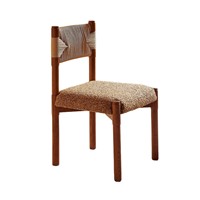 Chaise de salle à manger vintage en bois massif, rembourrée, avec dossier en corde, design confortable et décontracté pour petit appartement ou bureau