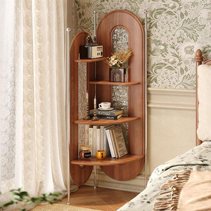 Vintage Scandinavian Style Corner <b>Solid</b> <b>Wood</b> <b>Bookcase</b> Triangular Retro Space Saving For Home Small Apartment Bedroom - Product Image 3