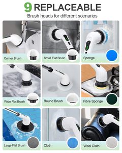 Electric Spin <strong>Scrubber</strong>, Quiet Cordless Shower <strong>Scrubber</strong>, 8 Replaceable Heads, Adjustable Extendable Pole - Product Image 6