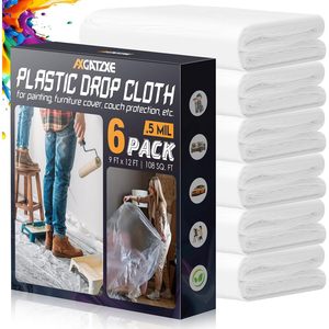 Bâche en plastique Axgatze 9 pieds x 12 pieds, lot de 6, imperméable, pour la peinture, la protection des meubles et des canapés - Product Image 1