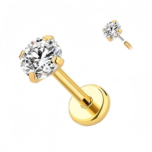 Clous de lèvre en acier inoxydable plaqué or 16G avec zircon, bijoux de piercing en forme de boule pour lèvre, nez, oreille, cadeau - Product Image 3