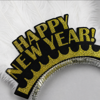 2027 Neujahrsparty Stirnband Frohes Neues Jahr Schwarz-Gold Gestreiftes Feder-Stirnband Neujahrsfeier Dekoration
