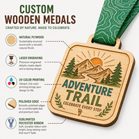 Médailles de marathon en bois, design personnalisé, forme irrégulière, avec logo gravé au laser, impression UV portable