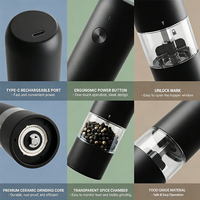 Juego de Molinillos Eléctricos de Sal y Pimienta Premium, Recargables por USB, Portátiles, Ajustables, Mini Molinillo de Especias para Acampar al Aire Libre