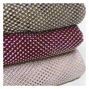 New Arrival Decorative Rhinestone Fabric Trimming Stretch Elastic Rhinestone Net Mesh Fabric For Garment Accessories