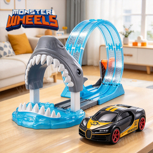 Monster Wheels Parcours de course en spirale 360° sur le thème du requin avec voitures à lancement par pression, lumières et sons, 1 pièce - Product Image 3