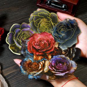 10 Miếng Dán Thú Cưng Bí Ẩn Hoa Hồng Series Retro Hoa Lãng Mạn Ba Chiều Mạ Vàng Trang Trí Nhật Ký 4 Tùy Chọn - Product Image 2