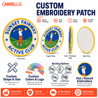 Parche Bordado Personalizado AWELLS para Golf, Redondo, con Diseño de Atardecer en el Fairway, Insignia del Club para Chaquetas, Gorras, Bolsas y Artículos Deportivos