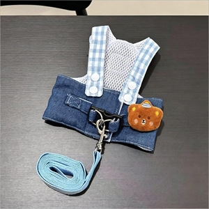 Wholesale Dropshipping Denim Pet Harness <b>Leash</b> Set Summer Universal Clothes for Cats & <b>Dogs</b>, Custom Supported - Product Image 4