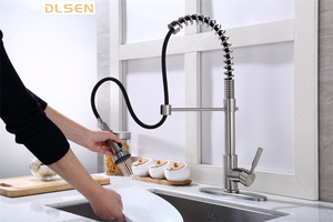 Rubinetto da cucina estraibile contemporaneo in ottone nichel spazzolato con molla, per lavello da cucina, stile rustico/country - Product Image 5