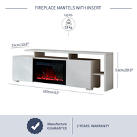 Meuble TV F-642 63 pouces blanc et noir moderne avec foyer électrique intégré, meuble de rangement de luxe moderne avec cheminée