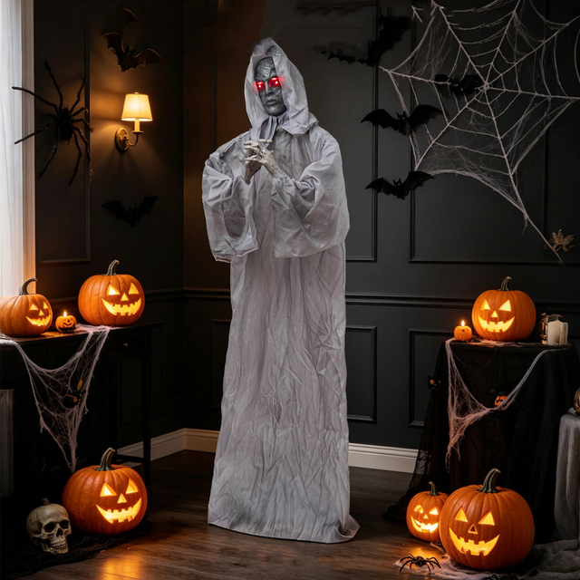 Horror Decoration Halloween Animated Nun Female Ghost Sound Activated Standing Prop Glowing Eyes Spooky Sounds