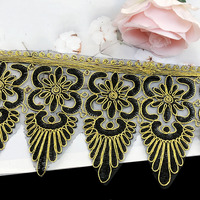 Bordure en dentelle brodée dorée de 4,9 pouces de largeur avec franges, accessoires de couture pour vêtements et décoration de mariage à domicile