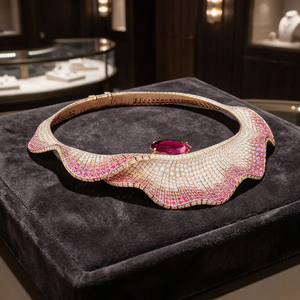Luxury Women's 18K Solid Gold Choker <b>Necklace</b> With <b>Ruby</b> And Diamond Wings Design Rose Gold Plated Party Jewelry - Product Image 3