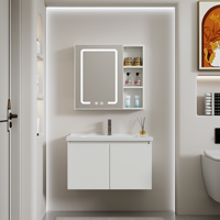 Meuble de salle de bain mural moderne pour hôtel avec miroir intelligent, lavabo en céramique, ensemble de meuble-lavabo étanche