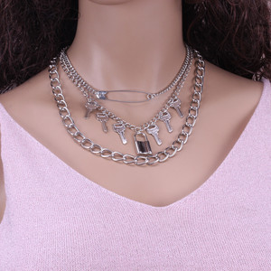 ฮิปฮอปพังก์สร้อยคอจี้รูปกุญแจหลายชั้นโลหะผสมสังกะสีเงินสำหรับผู้หญิงเครื่องประดับแฟชั่นปาร์ตี้ - Product Image 2