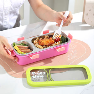 Contenedor Térmico de Alimentos con Tres Compartimentos, Lonchera Rectangular de Acero Inoxidable con Tapa Sellada <span class=keywords><strong>para</strong></span> Uso Diario - Product Image 4