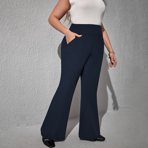 High-Waist Yoga Pants Frayed Edges Pockets 1XL-5XL Plus Size Solid Pattern High Elasticity Casual <strong>Flared</strong> <strong>Leggings</strong> Logo Waist - Product Image 3