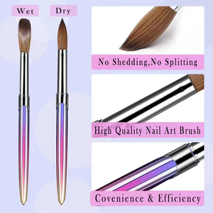 Flat Crystal Nail Art Gel <b>Brush</b> Crimped Ferrule Metal Stem Nylon Bristle Painting Drawing Liner <b>Brush</b> for Acrylic UV Gel - Product Image 5