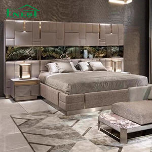 מיטת קינג סייז מודרני גבוהה מעור בעלת מסך יוקרתי מיטת קינג סייז לרהיטים וילה - Product Image 4