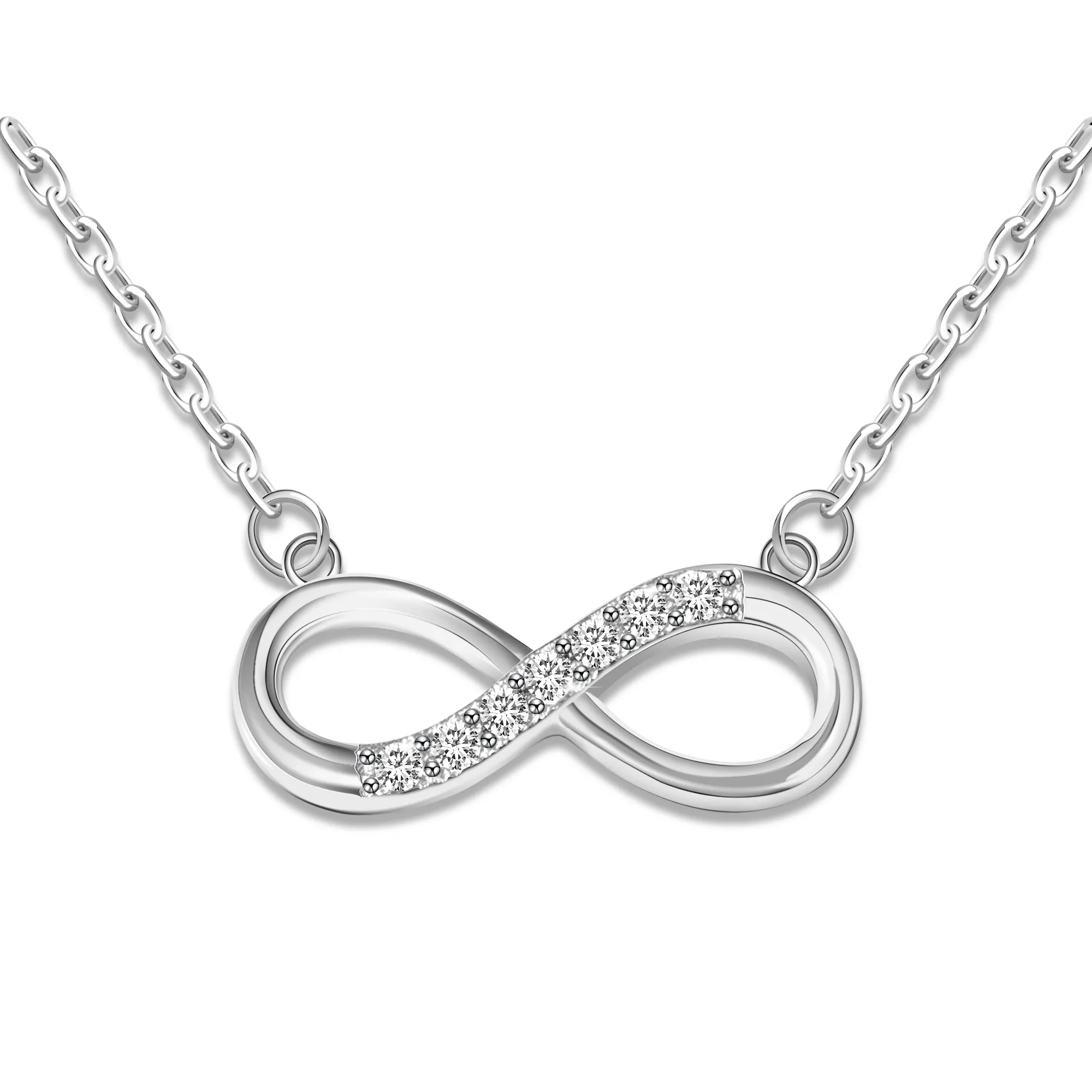 Moda mulheres clássico bonito designs AAA pedra cz infinito símbolo do amor 925 prata esterlina jóias colar