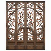 Puerta Batiente de Hierro Forjado de Lujo, Estilo Persimón, Galvanizada en Caliente, Bronce Antiguo, Puerta de Entrada, Sistema de Valla Personalizado para Propiedades