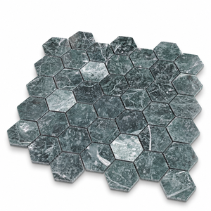 Mosaico Hexagonal de Mármol Verde Oscuro, Mosaico de Mármol Verde para Pared, Mosaico de Mármol Hexagonal Montado en Malla - Product Image 2
