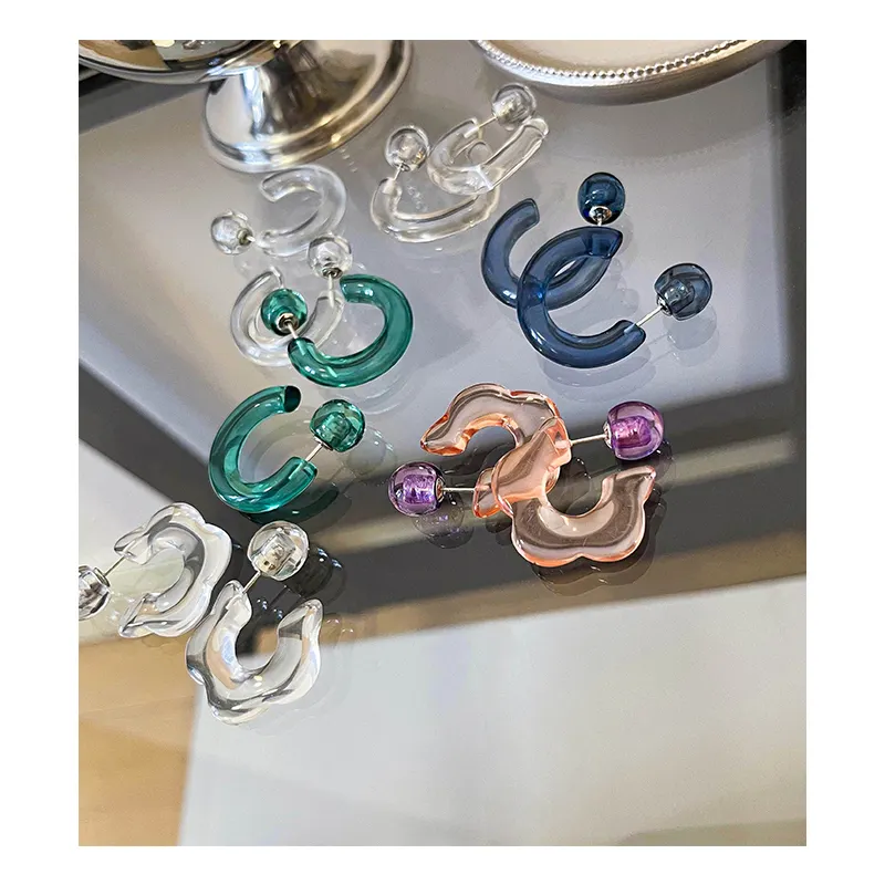 3 Designs Colorful Flower Clear Acrylic Earrings C Shape Love Heart Hoop Earrings for Women Cute Korean Fashion Jewelry 2021 Hot