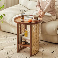 Muebles para el Hogar Modernos, Prácticos y Versátiles, Mesa de Centro de 2 Niveles para Sala de Estar con Tejido de Ratán y Bambú