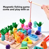 Juego de Pesca Magnético Tridimensional Cuatro en Uno, Bloques de Construcción de Madera para Bebés y Niños Pequeños de 0 a 3 Años, Formas Montessori