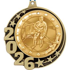 Médaille de hockey sur glace à thème 2026 Premium Sports Award avec athlète décoré d'étoiles et motif de <span class=keywords><strong>but</strong></span> pour les compétitions de tournois - Product Image 1