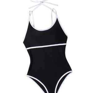 Maillot de bain une pièce de couleur unie pour femmes, noir, SMLXL, en polyester avec coussinets de soutien-gorge, maillot de bain de compétition - Product Image 5