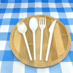 ECO Friendly Disposable Bio PLA Tableware Biodegradable 100% Compostable Cutlery Set 6.5 Inch PLA Spoon Spork Knife Fork