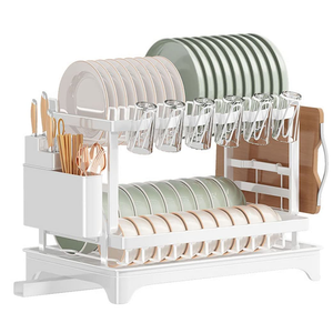 2 Tier Food <b>Plate</b> and Dish <b>Racks</b> Kitchen Counter Kitchen Organizer Dish Drainer <b>Rack</b> With Cutlery Holder for Spoons and Forks - Product Image 1