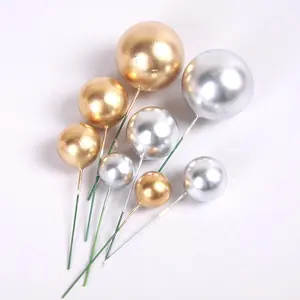 Golden Balls Wedding Cake Toppers Gold Silver Pink Blue White Yellow Six Color Set Happy Birthday Decoration Cake Topper