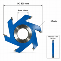 Fraise à rainurer de 120 mm pour défonceuse, fraise à rainurer le bois à 6 dents, alésage de 35 mm, épaisseur de 5 mm