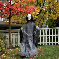 Squelette animatronique de la Mort de 1,5 m à chaîne, décoration d'Halloween, accessoires de fête, décorations murales
