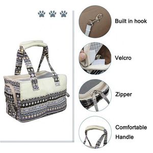 Bolsa de Transporte Multifuncional para Mascotas (Perros y Gatos), Diseño Étnico, de Lona y Malla, con Correa de Seguridad - Product Image 3