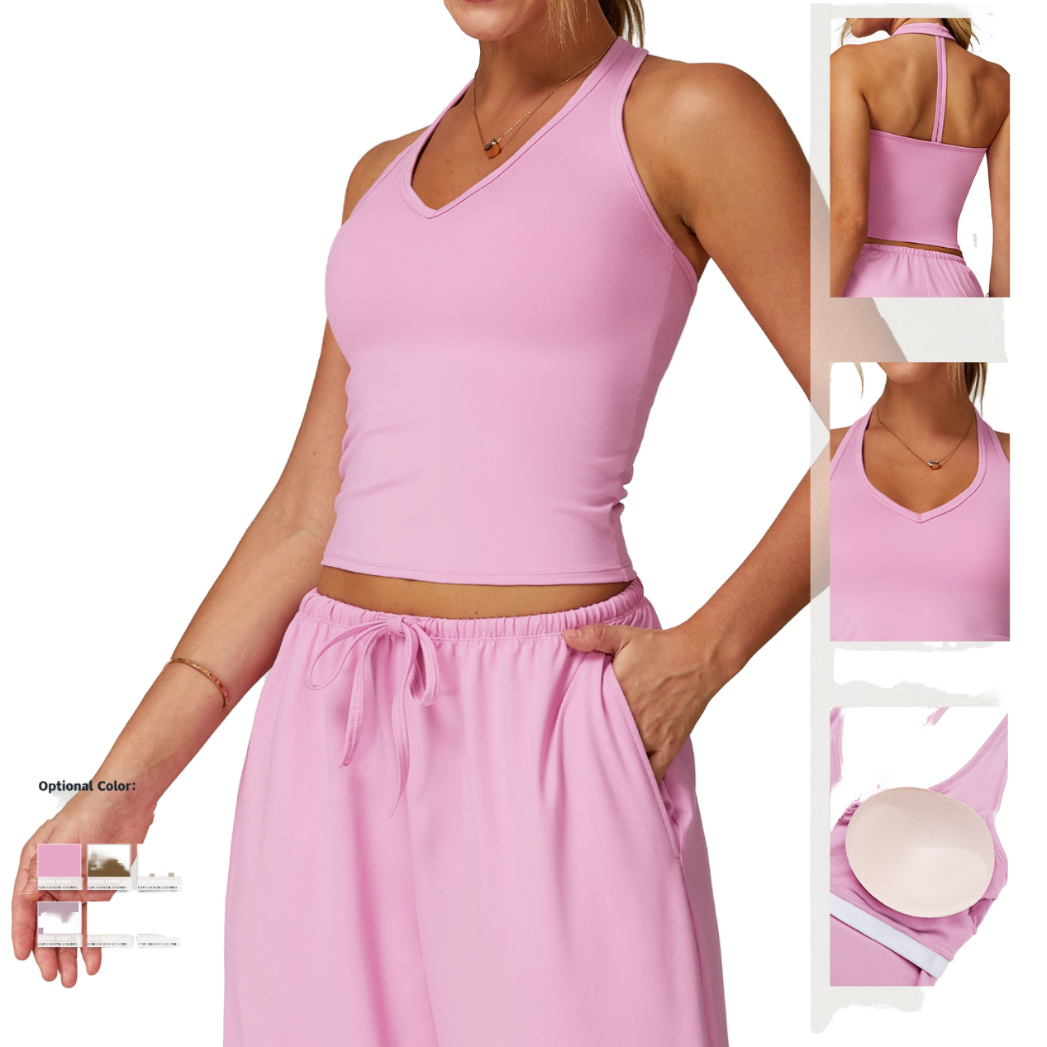 Womens Crop Tops Halter Basic Workout Gym Longline Sleeveless V Neck Wholesale Ladies Sportswear Open Back Yoga with Chest Pads