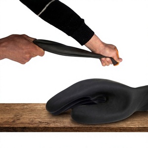 Gants en caoutchouc résistants aux produits chimiques industriels, noirs, antidérapants, durables, avec manchette de sécurité, stériles, 35 cm - Product Image 3