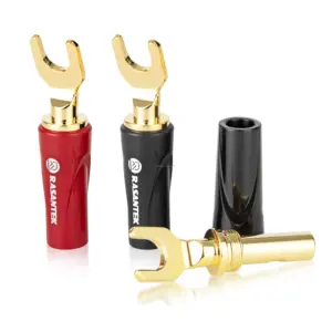 RASANTEK OEM ODM 4PCS 2u" 24K Gold Plated Copper Y Plug Audio Banana Spade Connector for Audio Video Speaker