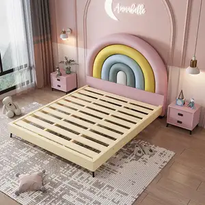 Big promotion princess bedroom set home children's bed rainbow pink nice design girls kids furniture children beds